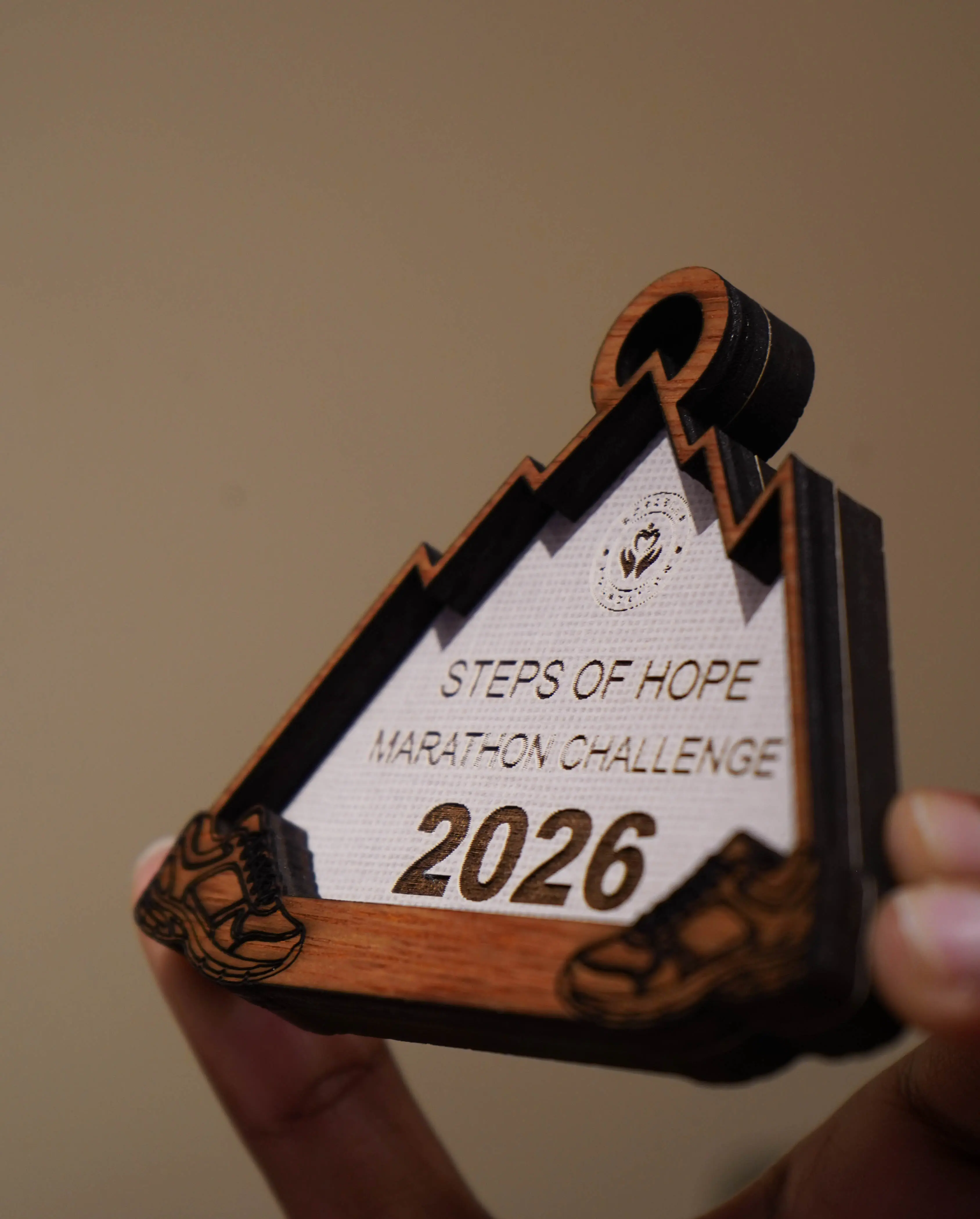 Custom layered wooden marathon medal